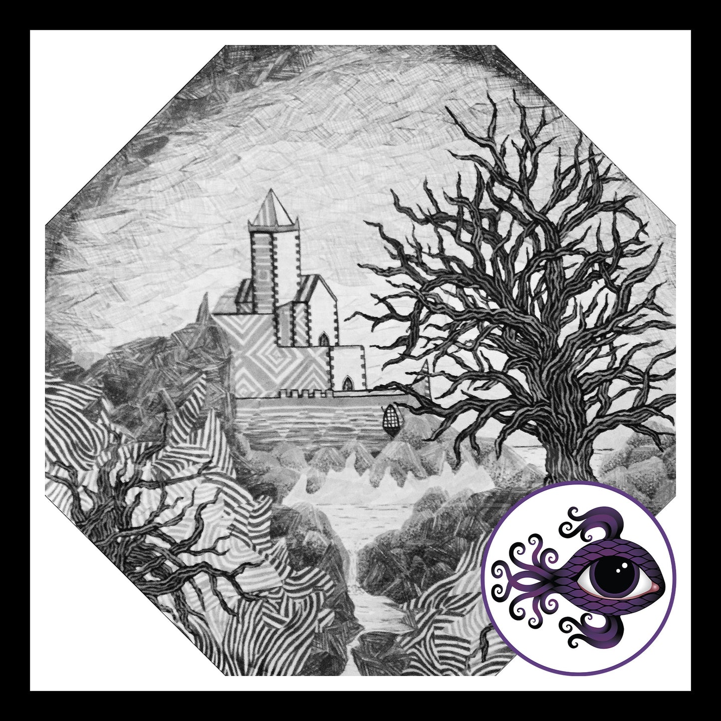 Dark Castle - Print of Original Mixed Media Drawing