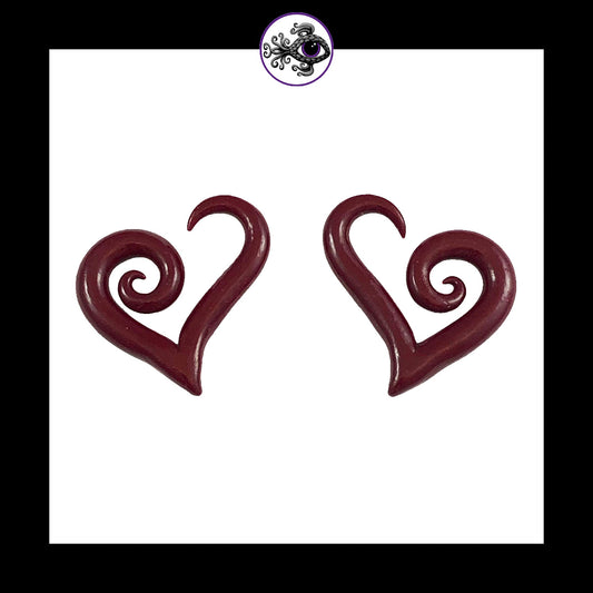 Hearts - 6g 4mm Crimson - Handmade Clay Gauge Earrings