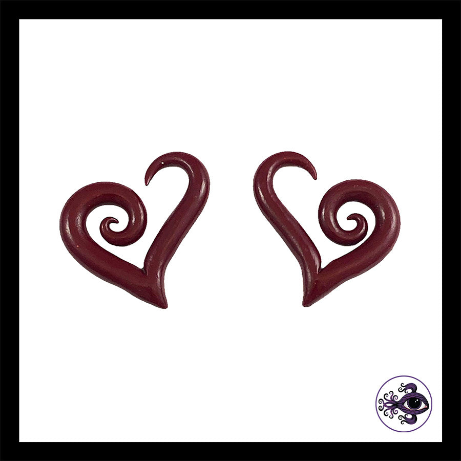 Hearts - 6g 4mm Crimson - Handmade Clay Gauge Earrings