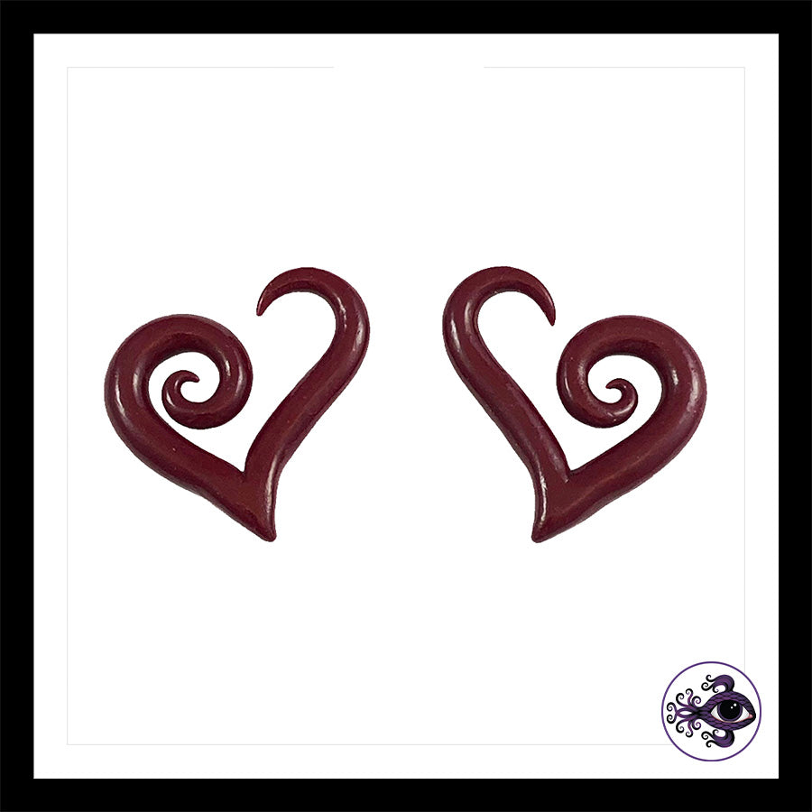Hearts - 6g 4mm Crimson - Handmade Clay Gauge Earrings