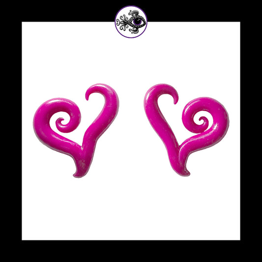 Hearts - 6g 4mm Magenta - Handmade Clay Gauge Earrings