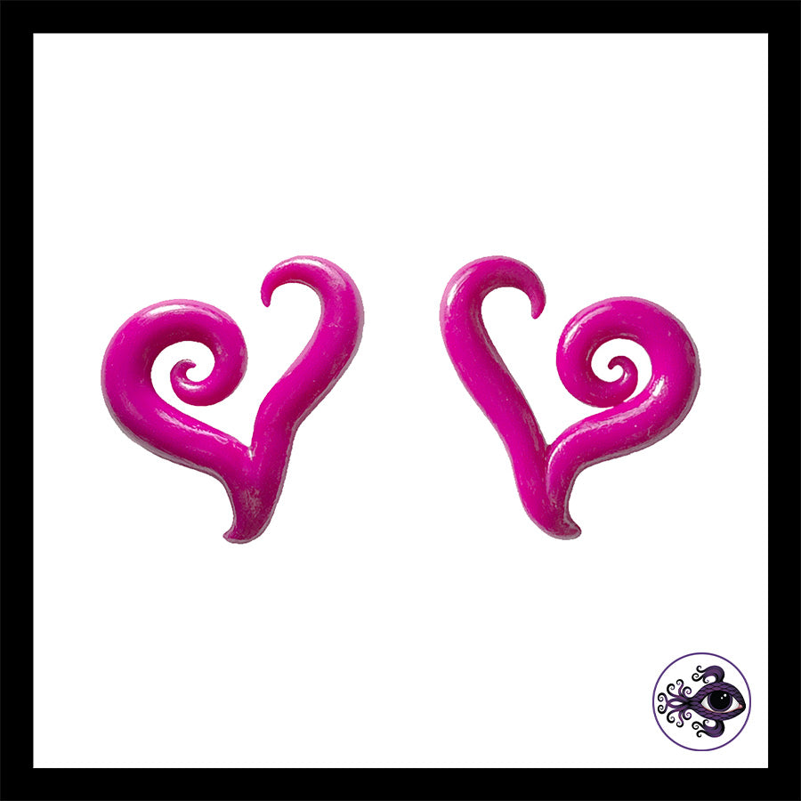 Hearts - 6g 4mm Magenta - Handmade Clay Gauge Earrings