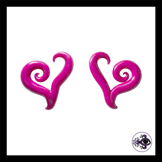 Hearts - 6g 4mm Magenta - Handmade Clay Gauge Earrings