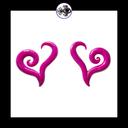 Hearts - 6g 4mm Magenta - Handmade Clay Gauge Earrings