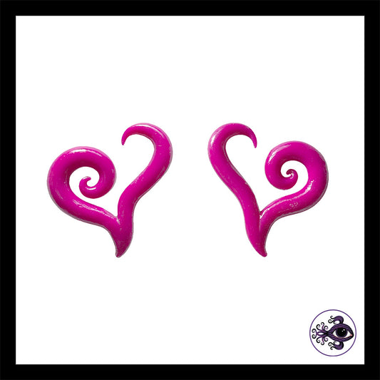 Hearts - 6g 4mm Magenta - Handmade Clay Gauge Earrings