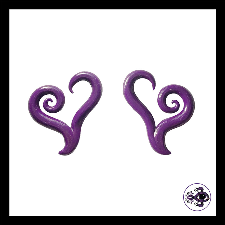 Hearts - 6g 4mm Purple - Handmade Clay Gauge Earrings