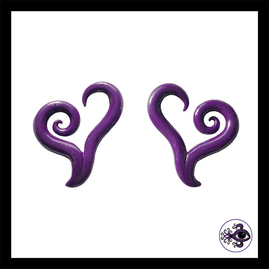 Hearts - 6g 4mm Purple - Handmade Clay Gauge Earrings