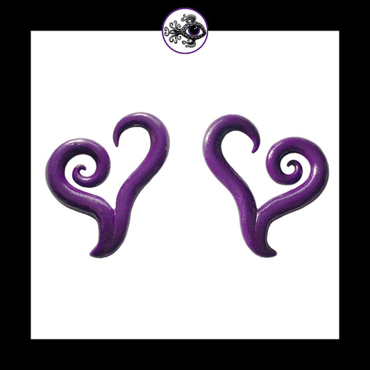 Hearts - 6g 4mm Purple - Handmade Clay Gauge Earrings