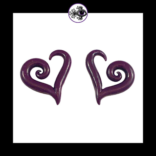 Hearts - 6g 4mm Dark Purple - Handmade Clay Gauge Earrings