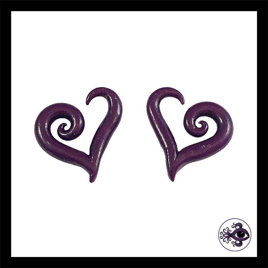 Hearts - 6g 4mm Dark Purple - Handmade Clay Gauge Earrings