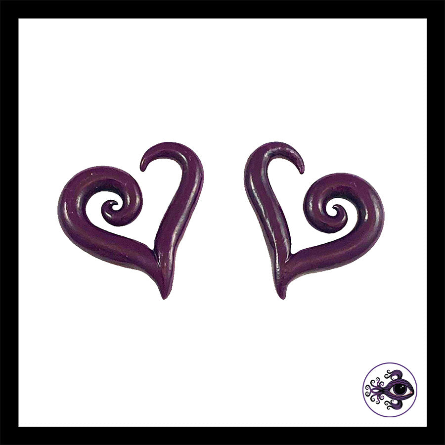 Hearts - 6g 4mm Dark Purple - Handmade Clay Gauge Earrings