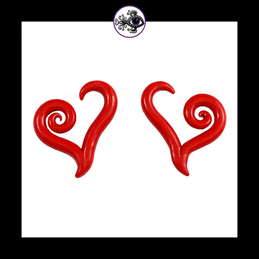 Hearts - 6g 4mm Red - Handmade Clay Gauge Earrings