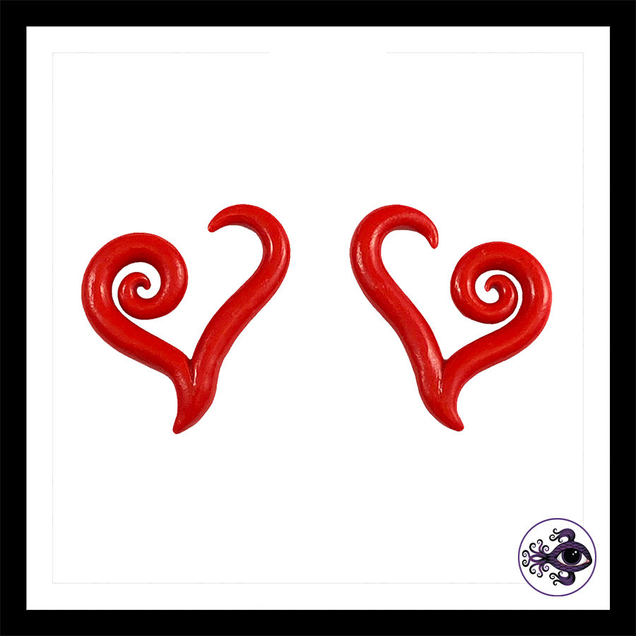Hearts - 6g 4mm Red - Handmade Clay Gauge Earrings