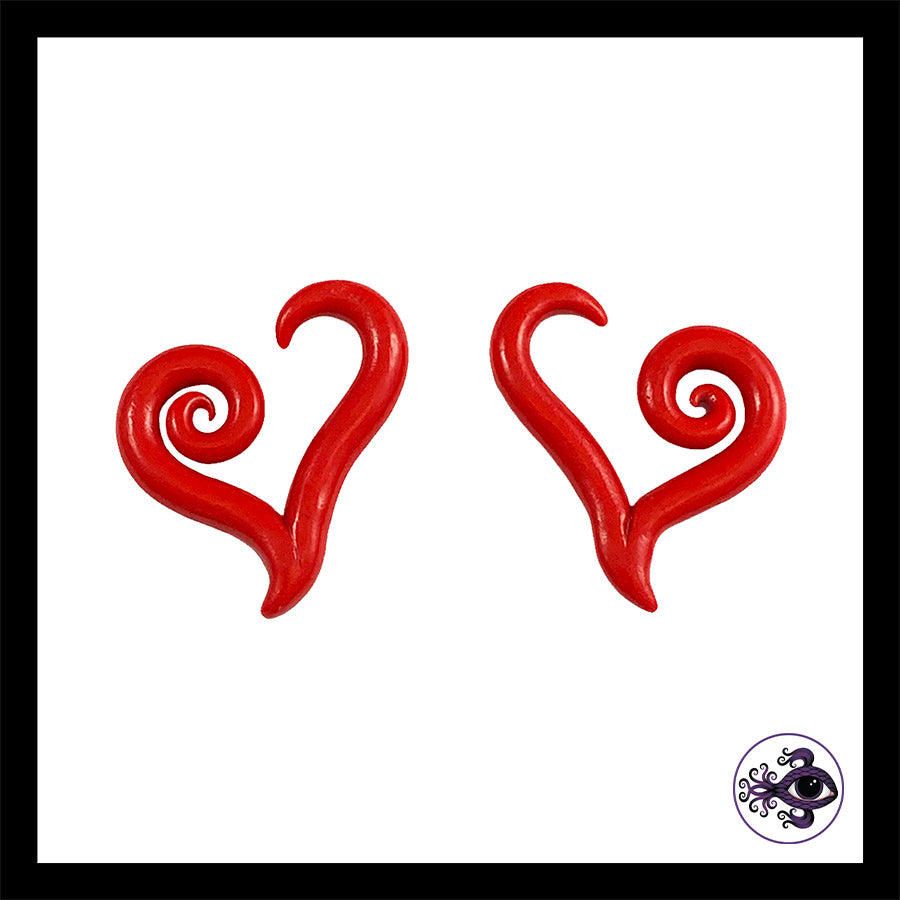 Hearts - 6g 4mm Red - Handmade Clay Gauge Earrings