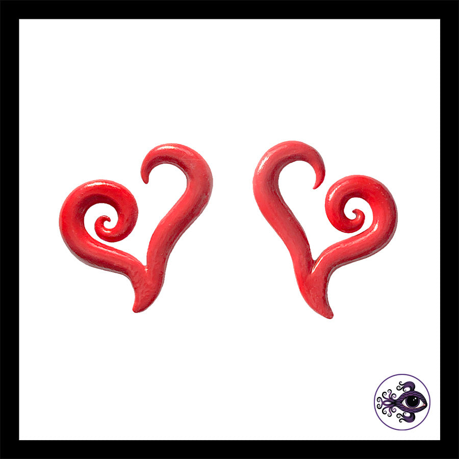 Hearts - 6g 4mm Red - Handmade Clay Gauge Earrings