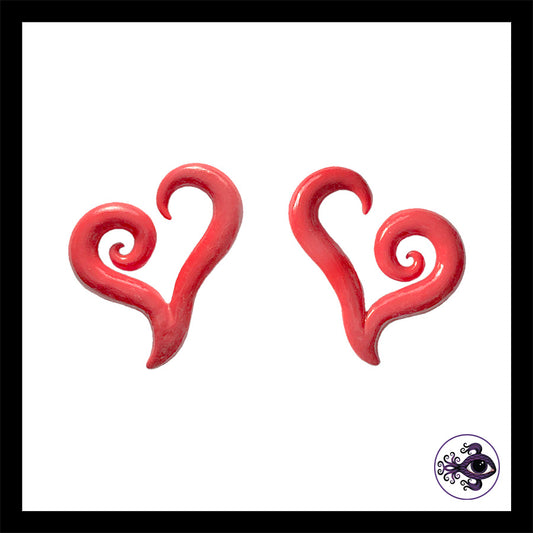 Hearts - 6g 4mm Red - Handmade Clay Gauge Earrings