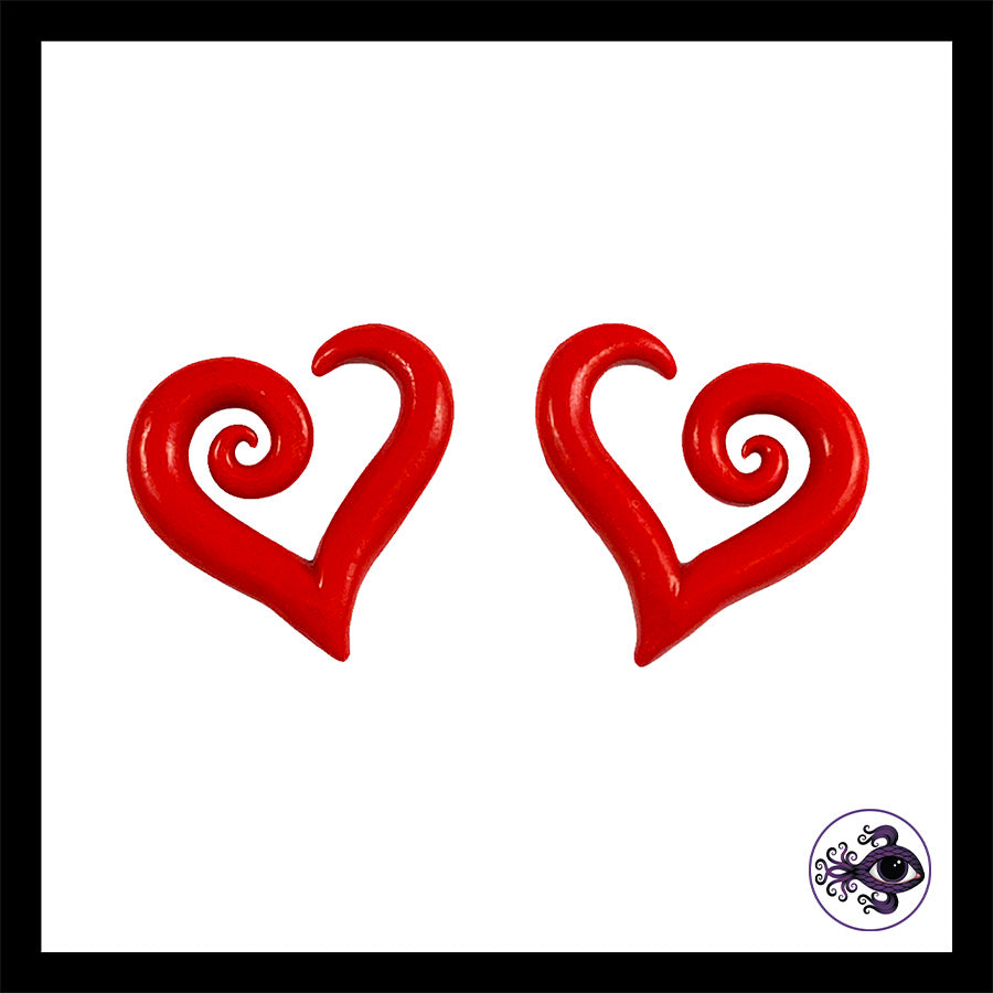 Hearts - 6g 4mm Red - Handmade Clay Gauge Earrings