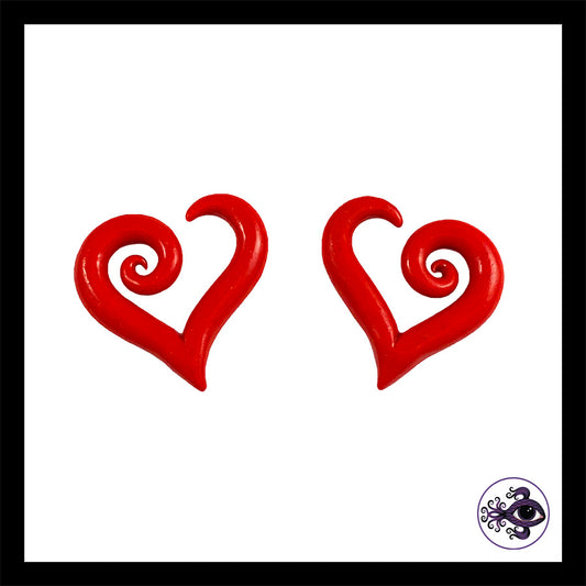 Hearts - 6g 4mm Red - Handmade Clay Gauge Earrings