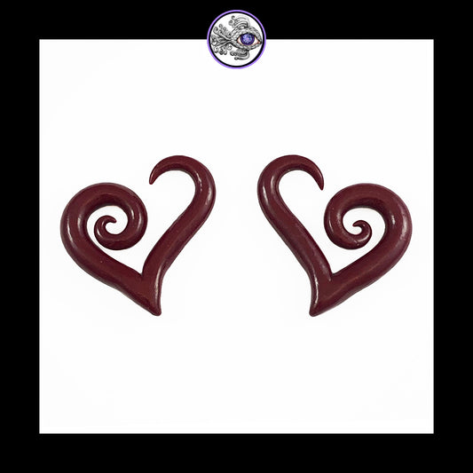 Hearts - 6g 4mm Crimson - Handmade Clay Gauge Earrings