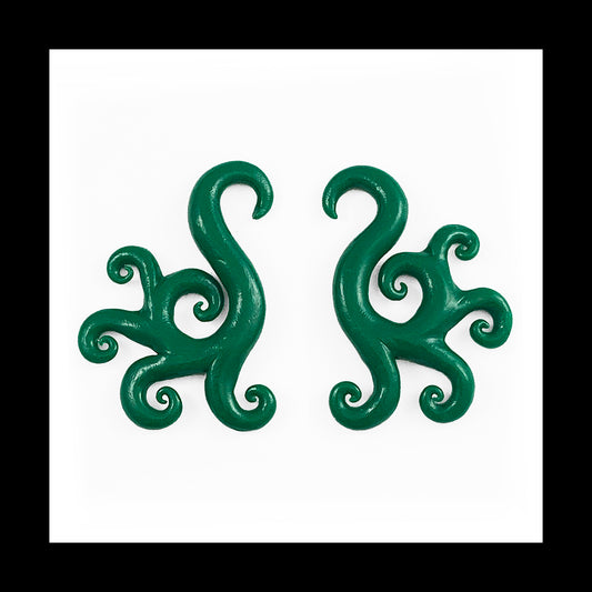 4g 5mm Green Multi-Spiral Handmade Clay Gauge Earrings