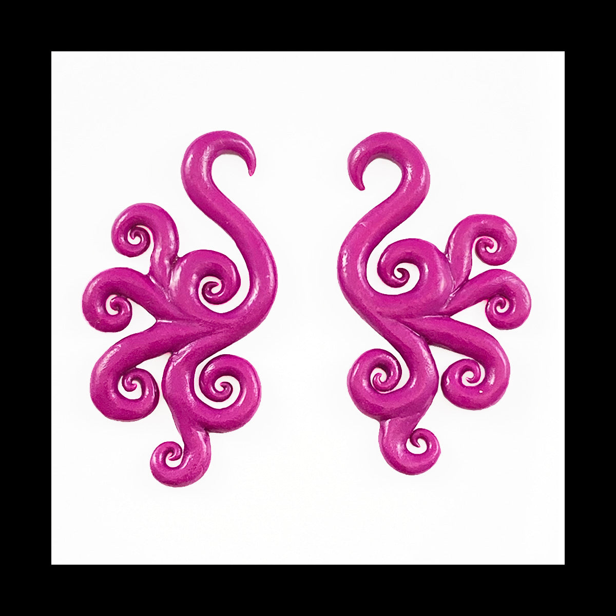 Spiral - Multi - 4g 5mm Magenta - Handmade Clay Gauge Earrings