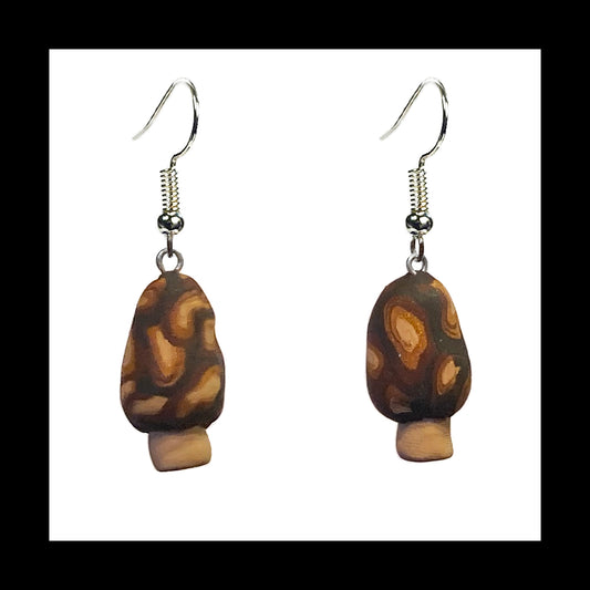 Mushrooms - Mini Morels - Handmade Clay Dangle Earrings