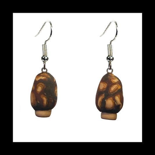 Mushrooms - Mini Morels - Handmade Clay Dangle Earrings