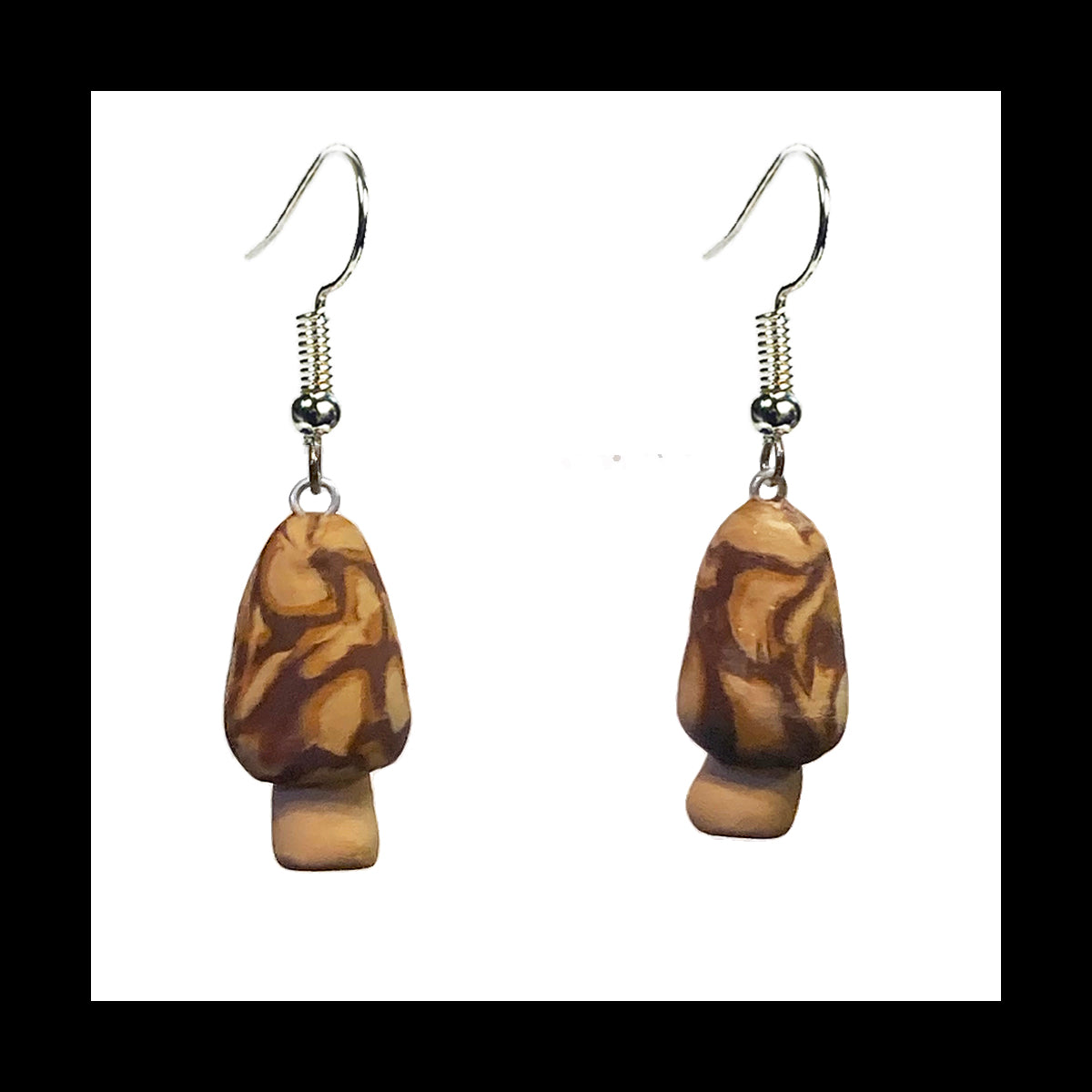 Mushrooms - Mini Morels - Handmade Clay Dangle Earrings