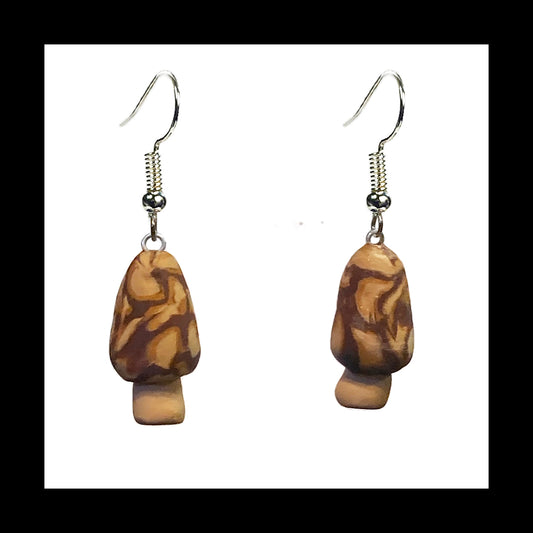 Mushrooms - Mini Morels - Handmade Clay Dangle Earrings