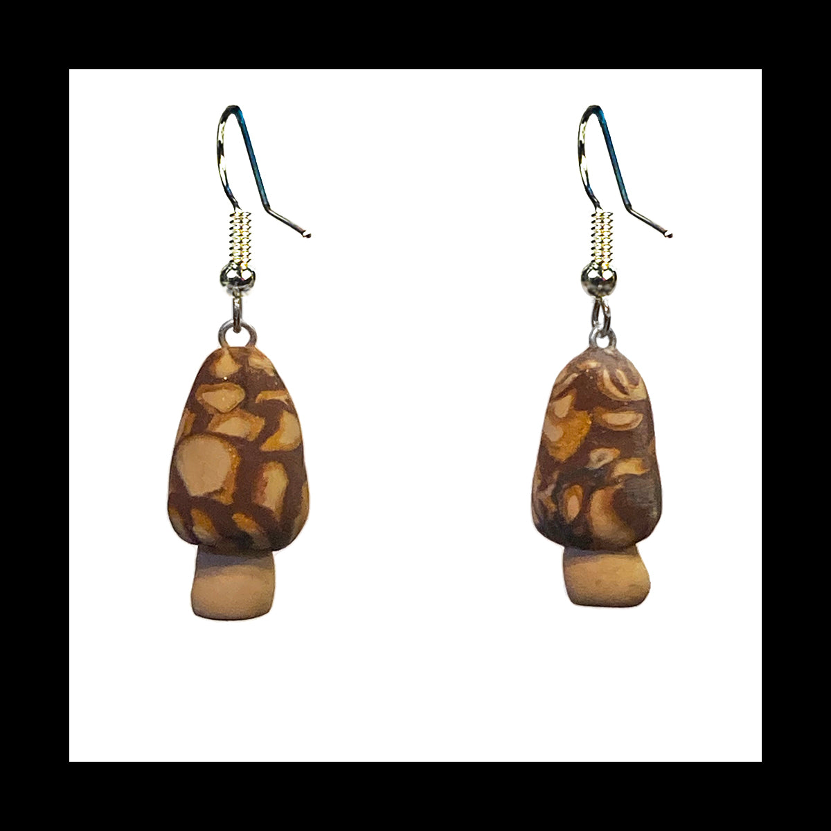 Mushrooms - Mini Morels - Handmade Clay Dangle Earrings