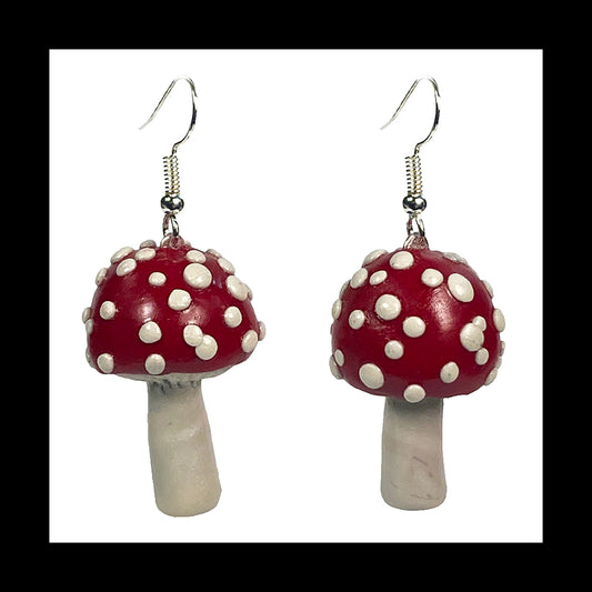 Mushrooms - Red Amanita - Handmade Clay Dangle Earrings *Custom Order Only*