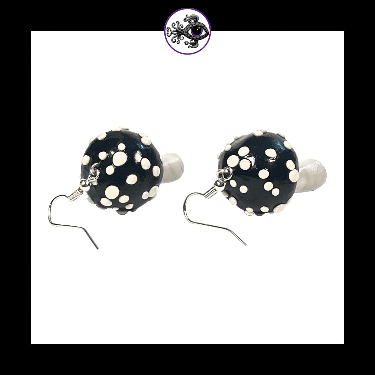 Mushrooms - Black Amanita - Handmade Clay Dangle Earrings