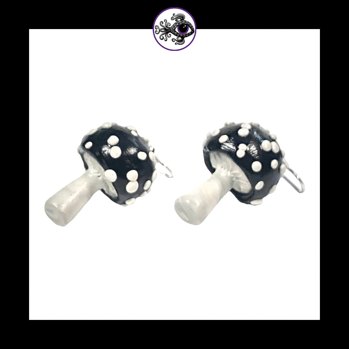 Mushrooms - Black Amanita - Handmade Clay Dangle Earrings