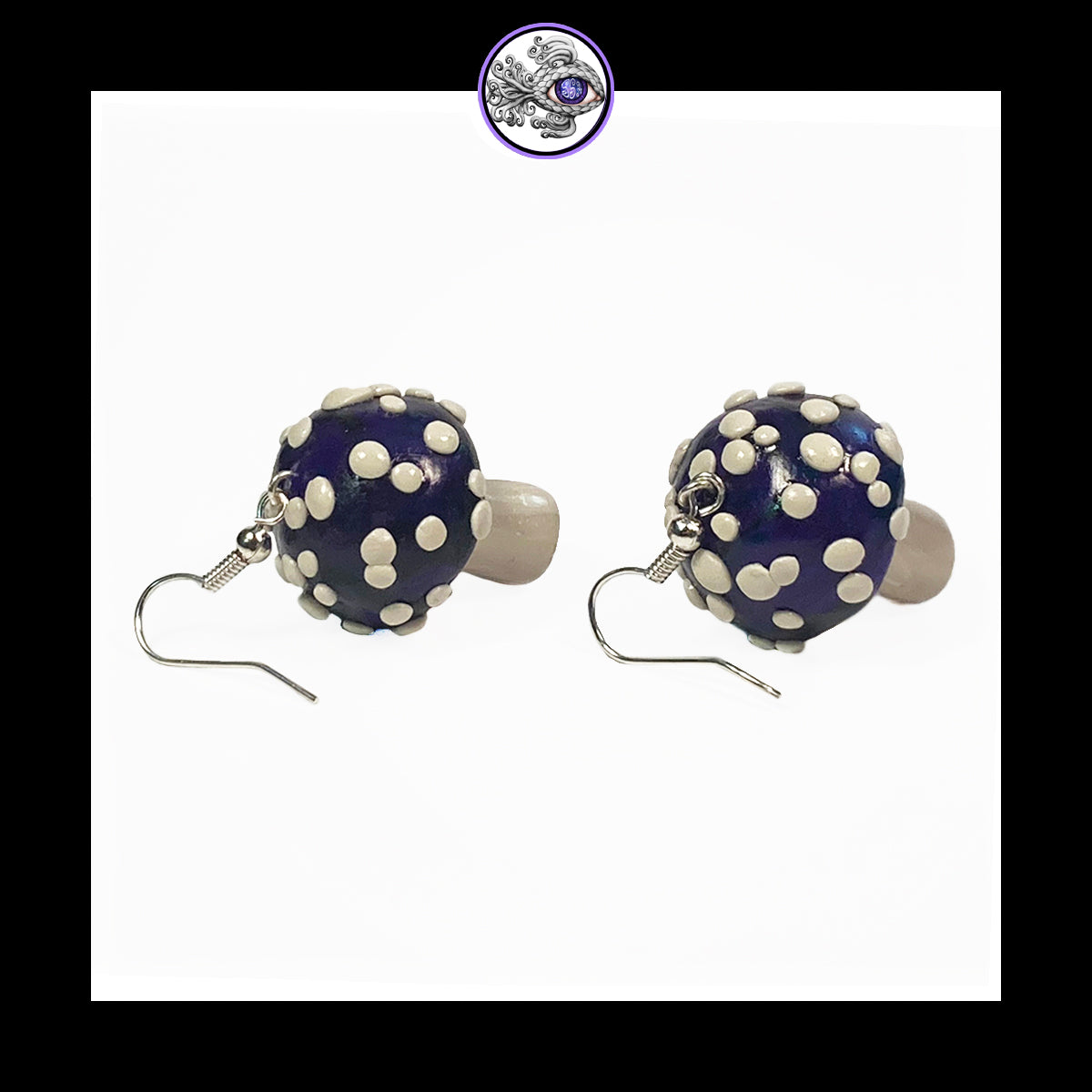 Mushrooms - Purple & Black Amanita - Handmade Clay Dangle Earrings