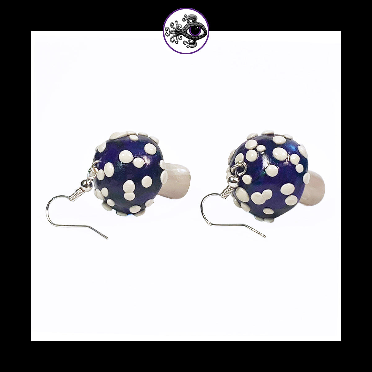 Mushrooms - Purple & Black Amanita - Handmade Clay Dangle Earrings