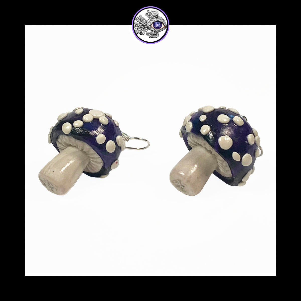 Mushrooms - Purple & Black Amanita - Handmade Clay Dangle Earrings