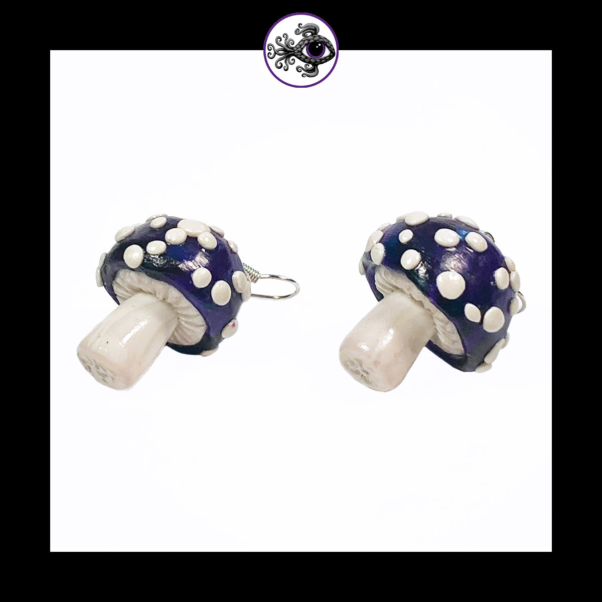 Mushrooms - Purple & Black Amanita - Handmade Clay Dangle Earrings