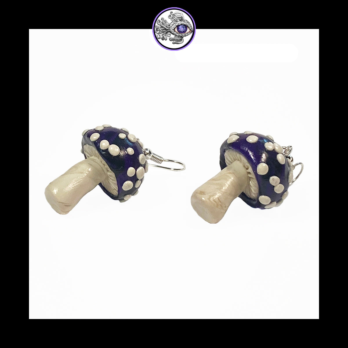 Mushrooms - Purple & Black Amanita - Handmade Clay Dangle Earrings