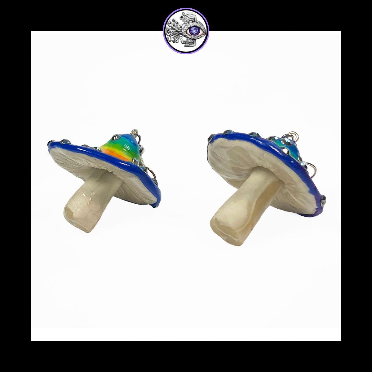 Mushrooms - Rainbow Sparkle Amanita - Handmade Clay Dangle Earrings