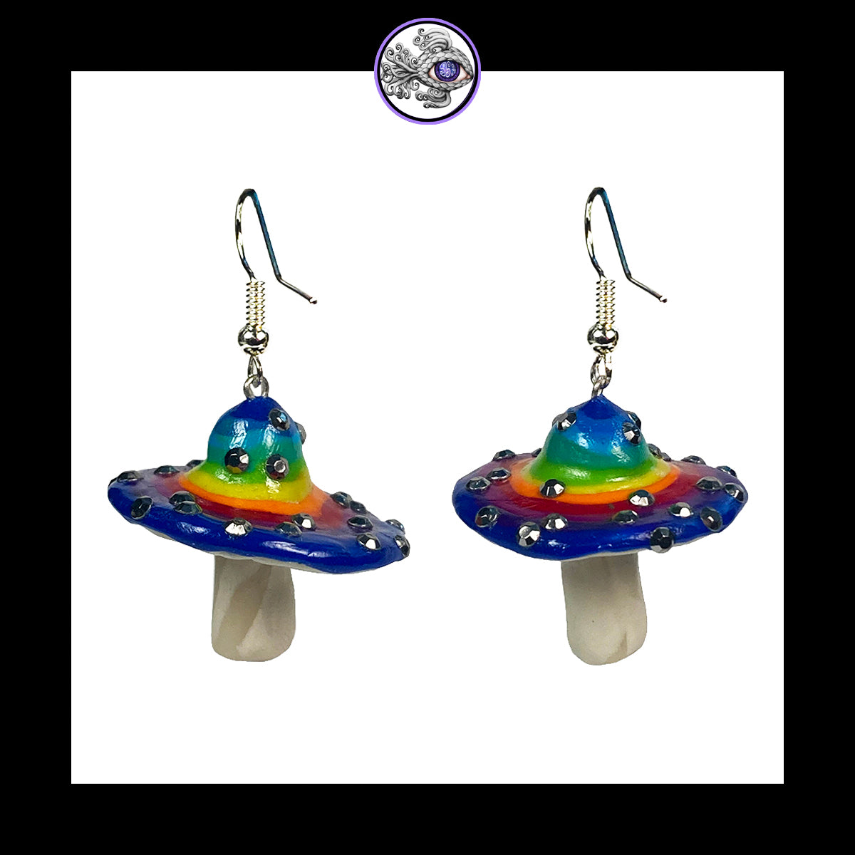 Mushrooms - Rainbow Sparkle Amanita - Handmade Clay Dangle Earrings