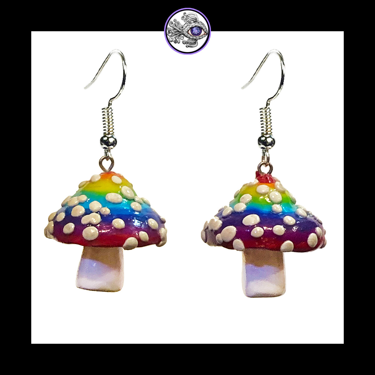 Mushrooms - Rainbow Amanita - Handmade Clay Dangle Earrings *Custom Order Only*