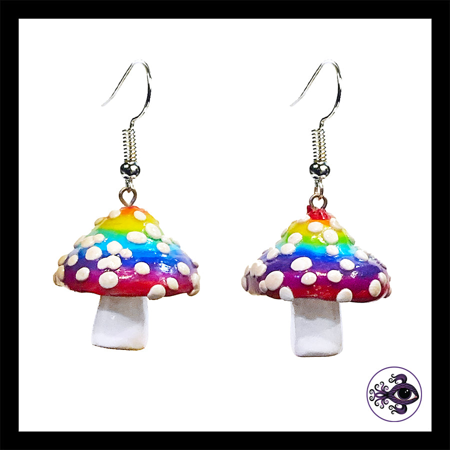 Mushrooms - Rainbow Amanita - Handmade Clay Dangle Earrings *Custom Order Only*