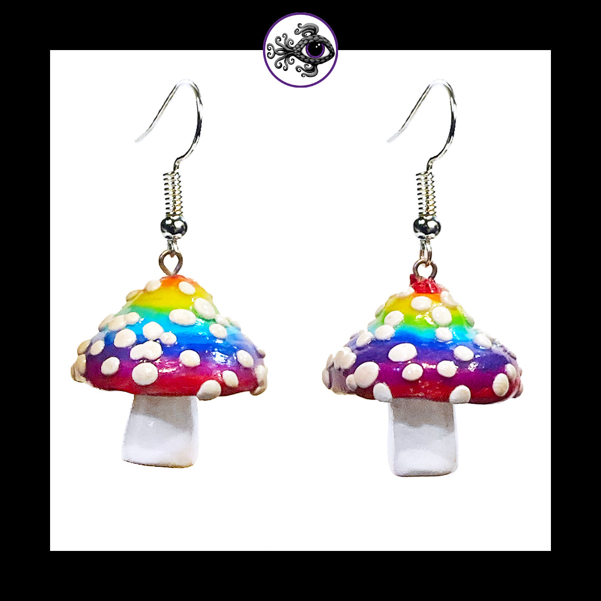 Mushrooms - Rainbow Amanita - Handmade Clay Dangle Earrings *Custom Order Only*