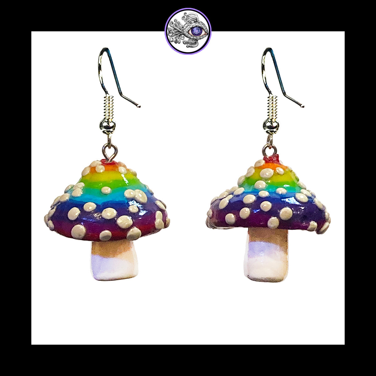 Mushrooms - Rainbow Amanita - Handmade Clay Dangle Earrings *Custom Order Only*