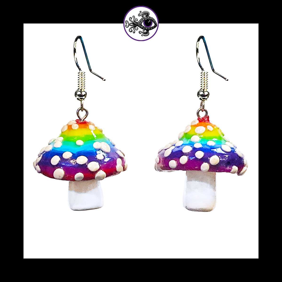 Mushrooms - Rainbow Amanita - Handmade Clay Dangle Earrings *Custom Order Only*