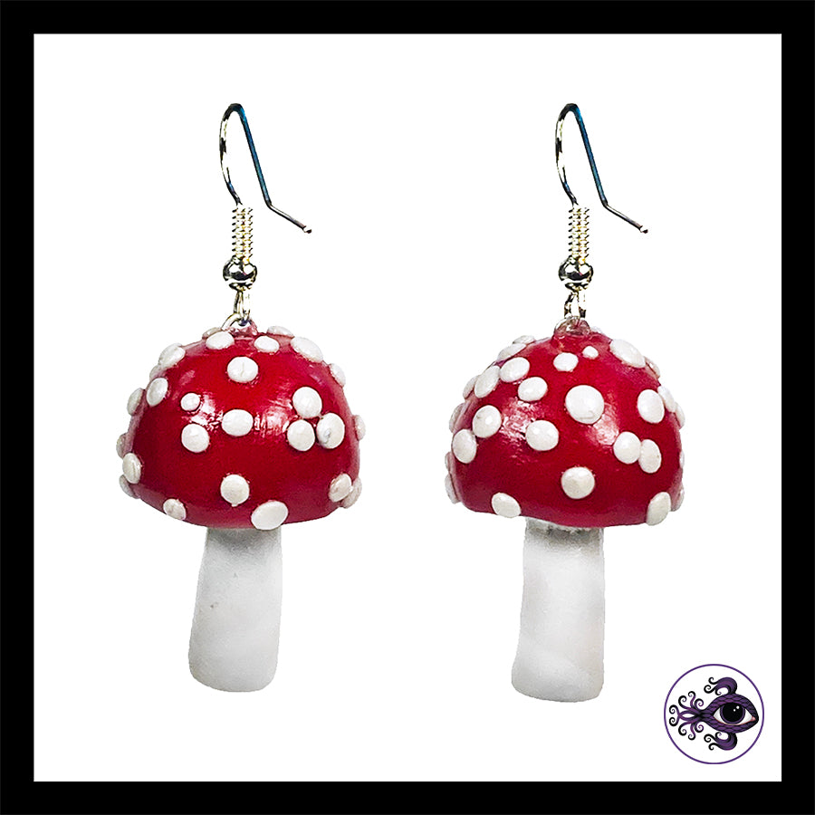 Mushrooms - Red Amanita - Handmade Clay Dangle Earrings *Custom Order Only*