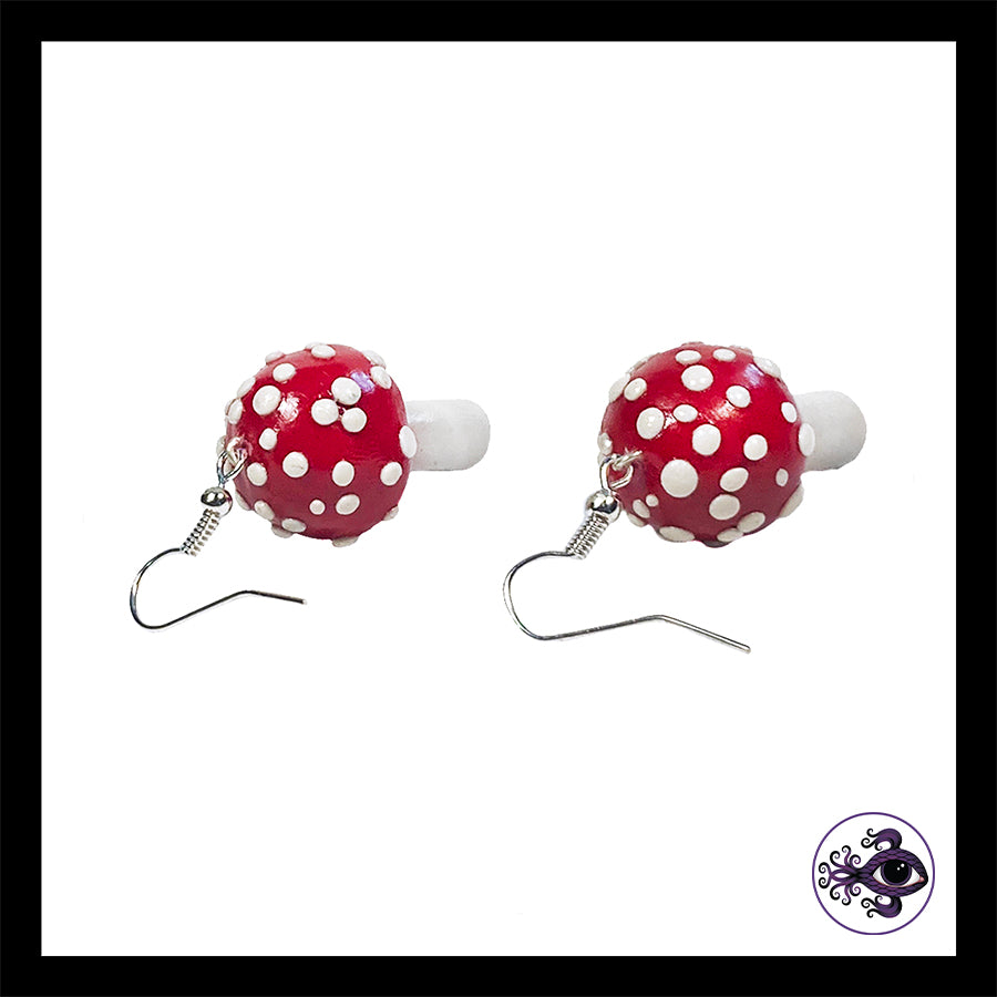 Mushrooms - Red Amanita - Handmade Clay Dangle Earrings *Custom Order Only*