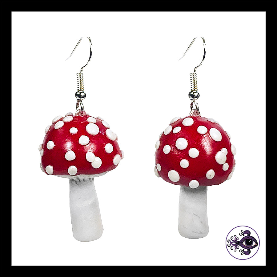 Mushrooms - Red Amanita - Handmade Clay Dangle Earrings *Custom Order Only*