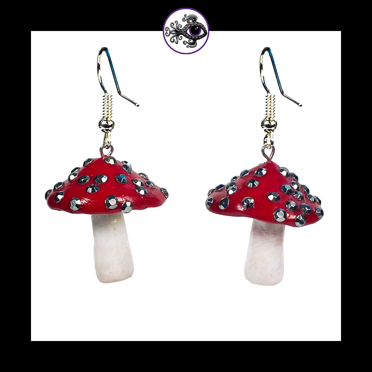 Mushrooms - Red Sparkle Amanita - Handmade Clay Dangle Earrings