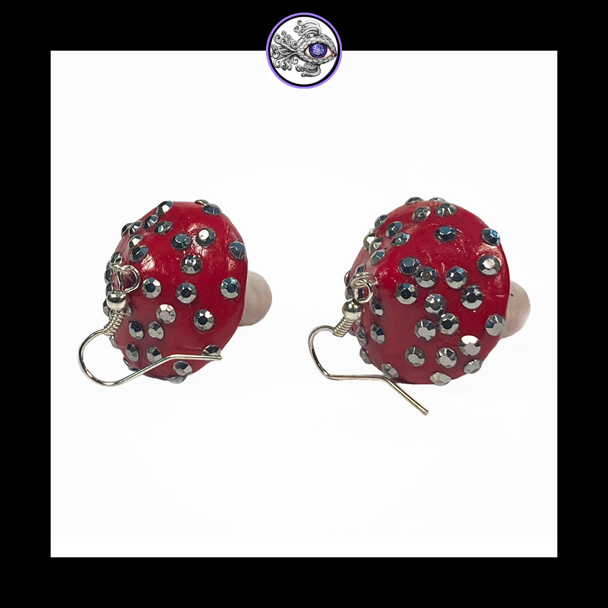 Mushrooms - Red Sparkle Amanita - Handmade Clay Dangle Earrings